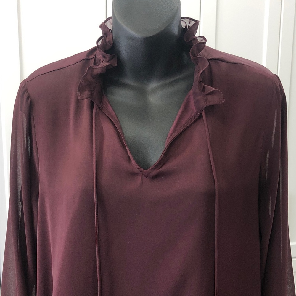 Point Zero Ruffle-Neck Long Sleeve Blouse – Women’s Medium – Rich Burgundy - Picture 3 of 13